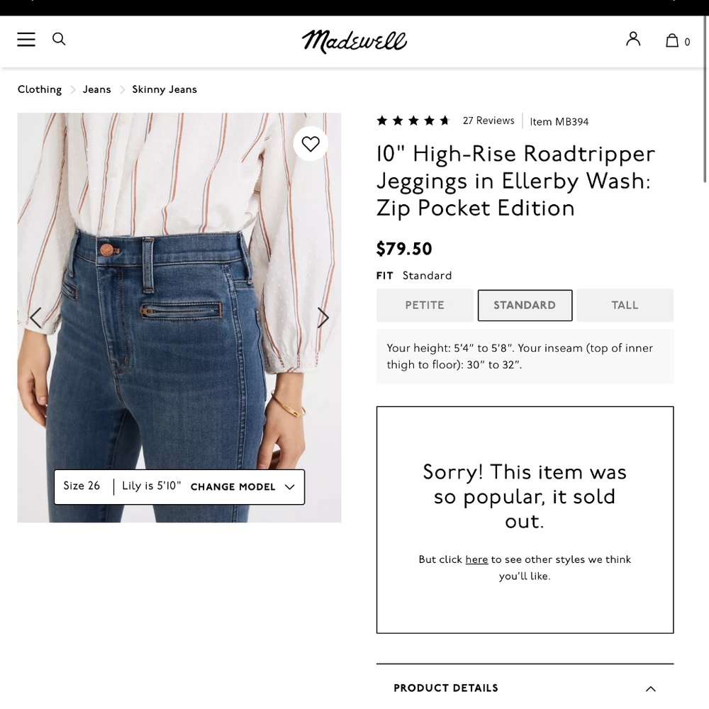 Madewell Roadtripper Jeggings - Size 27